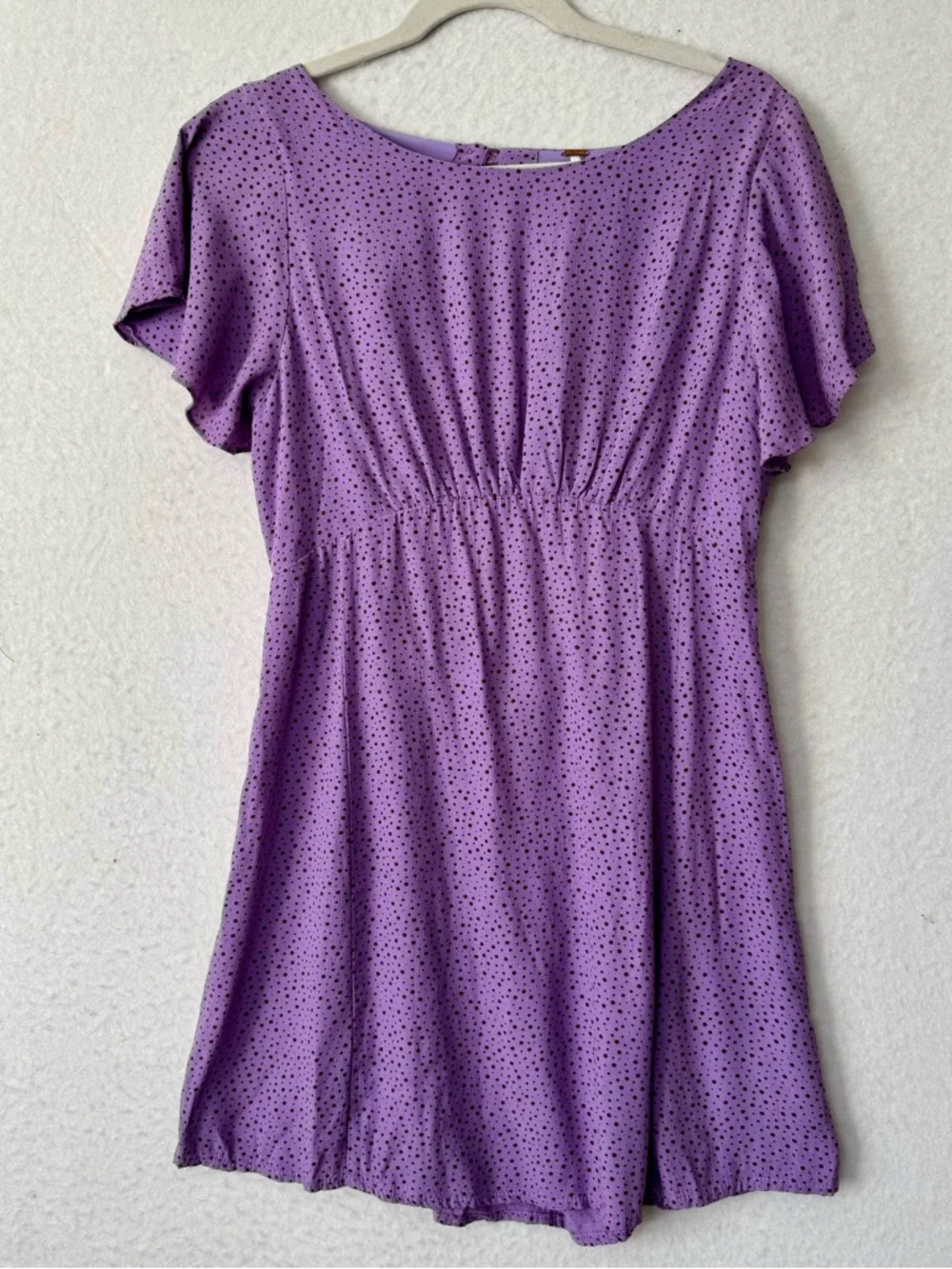 Free People Purple Polka Dot Babydoll Mini Dress Open Back Size 10 Boho - Picture 2 of 9